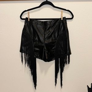 LEATHER FRINGE SHORTS